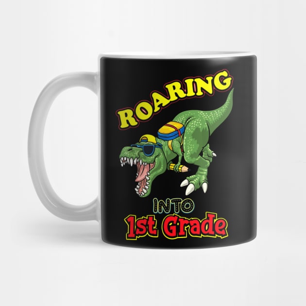 Kids Dinosaur Graduation T-Shirt Design, Roaring Into 1st Grade , School  Cute Dino by David white